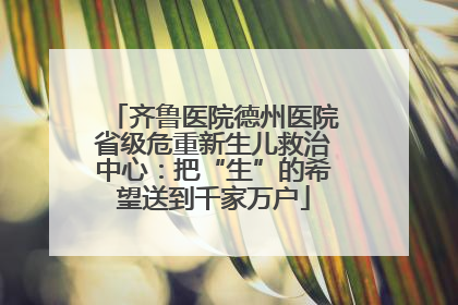 齐鲁医院德州医院省级危重新生儿救治中心：把“生”的希望送到千家万户